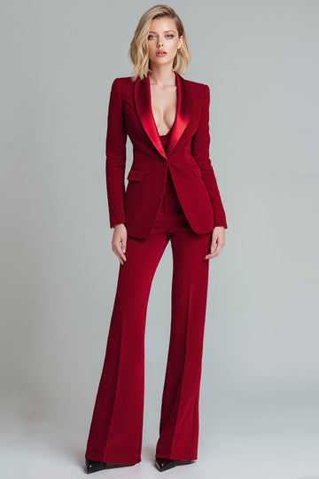 Red 2 Piece Shawl Lapel Slim Fit Work Suits